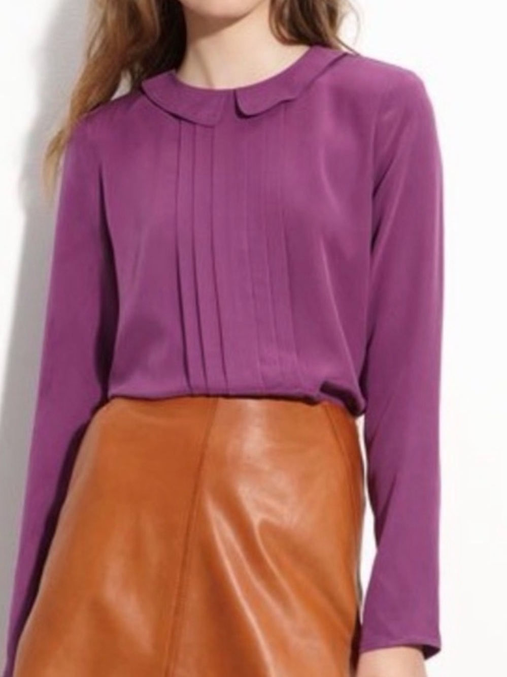 LEITH Plum Purple Silk Shirt Size XS